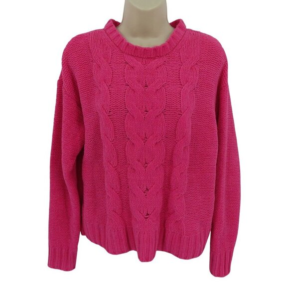 American Eagle Women Small Pink Cable Knit Chenille Pullover Sweater Crew Neck - Picture 1 of 11
